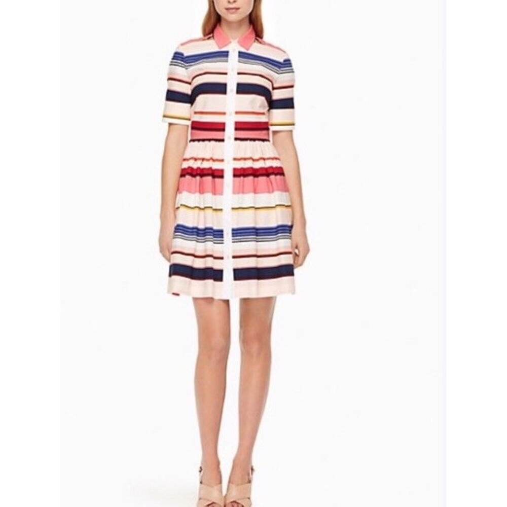 Kate Spade Women’s Colorful Short Sleeve Dress  Striped. Cotton Multicolor Sz 6